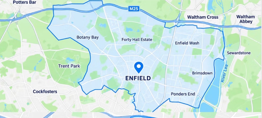 Illustration of the Enfield area served by Ennis Driving School