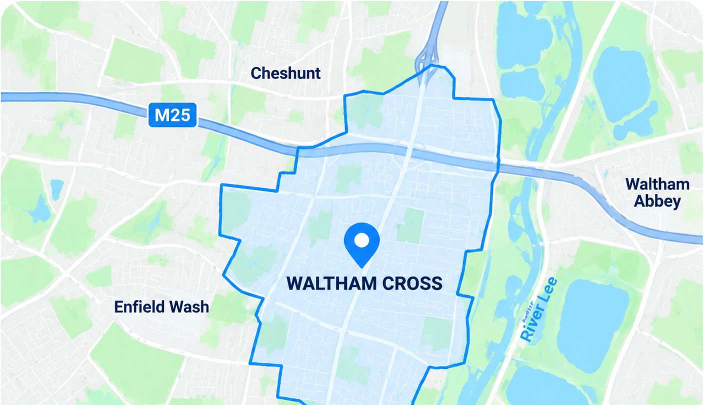 Illustration of the Waltham Cross area covered by Ennis Driving School